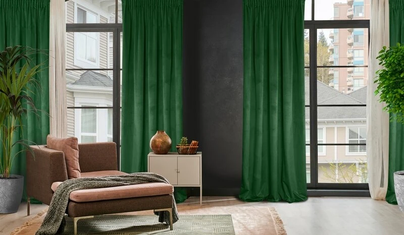 ZASŁONA GOTOWA D91 ROSA NA TAŚMIE 140 X 270 CM CIEMNOZIELO